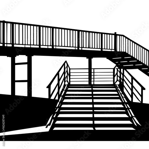Vector silhouette of railings and pedestrian steps at urban overpass