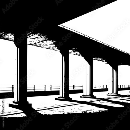 Vector silhouette of concrete overpass pillars rising above ground level