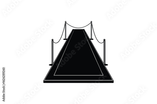 Black silhouette of a red carpet event entrance with stanchions and velvet ropes symbolizing vip access and celebrity glamour silhouette