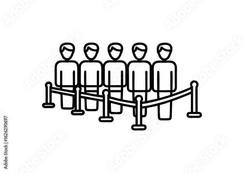 Passengers waiting in line illustration at airport check-in in minimalist style for travel processes.