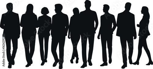 A strong visual of a group of diverse business professionals walking in a confident and united way.