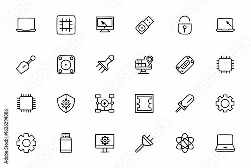A sleek icon set focused on digital and device repair — great for IT service providers, electronics shops, tech support, and instruction manuals