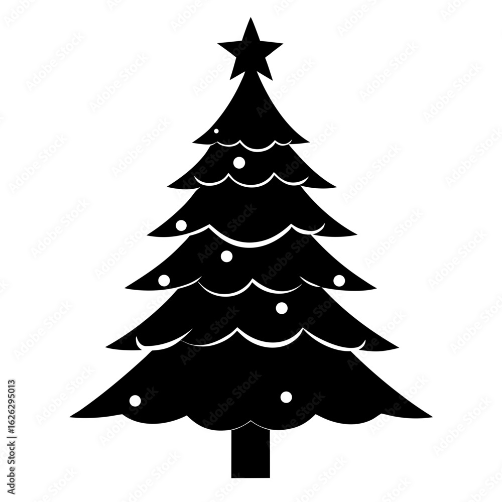 Obraz premium Christmas Tree vector clean black silhouette design white background