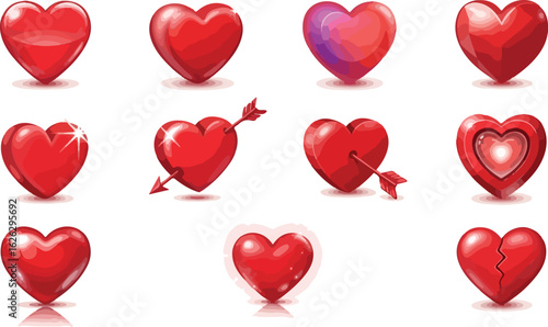 Set of cartoon hearts with arrows