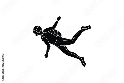 Dynamic silhouette of a skydiver in freefall with arms outstretched showcasing the thrill and freedom of extreme sports adventure
