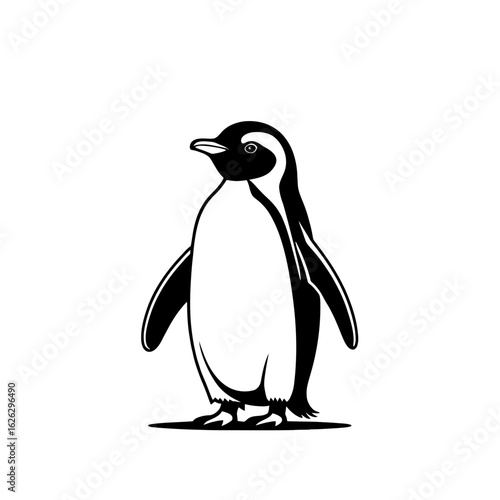Penguin in Minimalist Black and White Vector