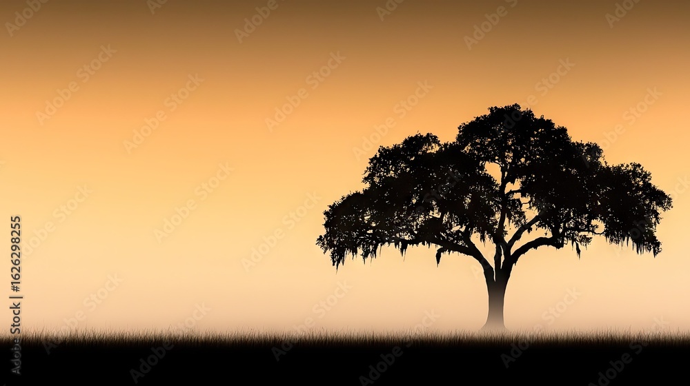 Obraz premium Silhouette of a majestic tree at sunset.