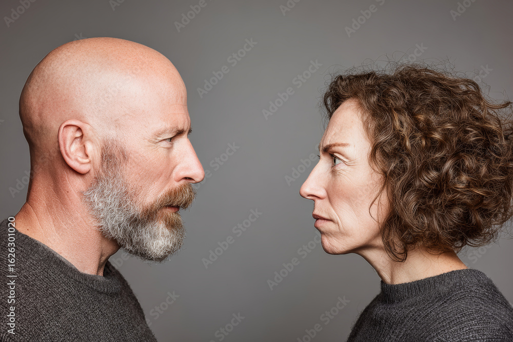 Fototapeta premium Intense gaze between an angry couple during a family argument captured in high resolution