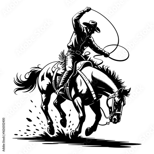 Vector illustration of cowboy rodeo scene isolated on white ready for print