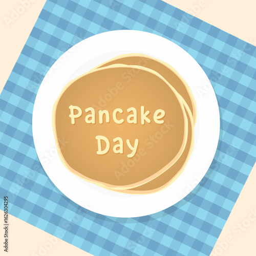 Pancake day. Pancakes on a plate on a tablecloth. View from above. Vector illustration