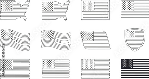 Various united states flag designs