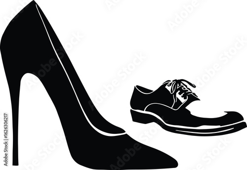 Formal Shoe Silhouettes – High Heel and Lace-Up Dress Shoe Icons Representing Classic Men's and Women's Styles