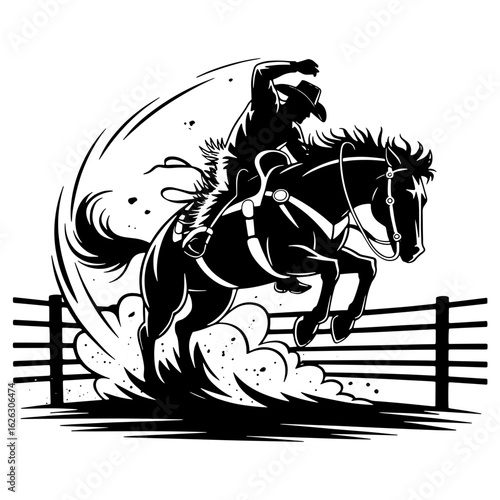 Vector illustration of cowboy rodeo scene isolated on white ready for print