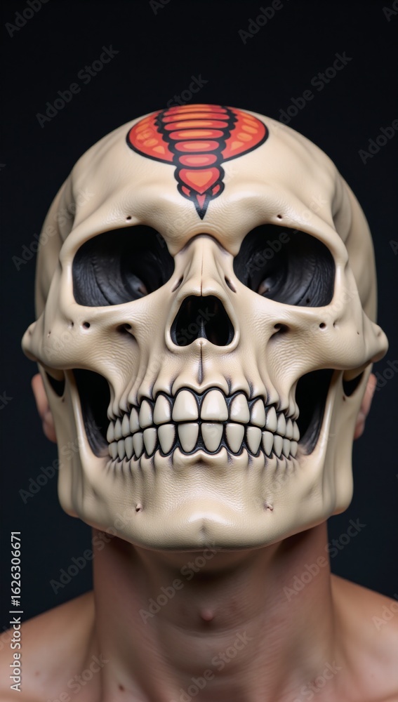 Fototapeta premium Ok Stylized tattoo design featuring a cobra wrapped around a skull