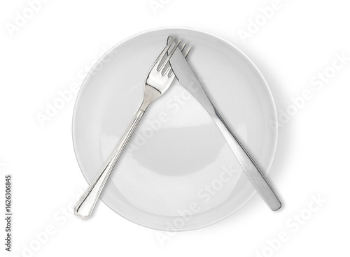 Dining Cutlery etiquette: i don't like it, bad food. Fork and knife signals with location of cutlery set isolated.