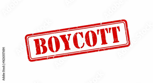 Boycott grunge rubber stamp seal, red ink protest vector illustration on white.