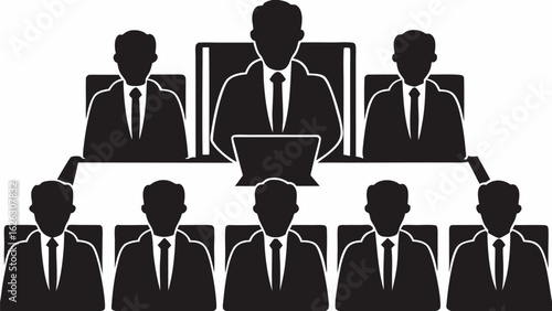 Black and white hierarchical structure showing a leader with subordinates in an organization chart