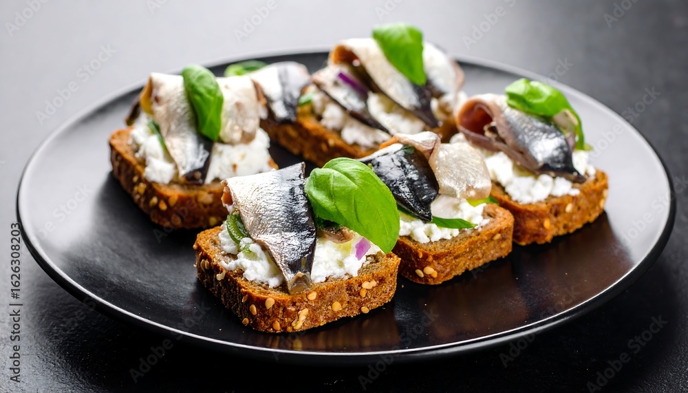 Appetizing open-faced sandwiches with fish Appetizing open-faced sandwiches with fish