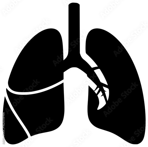 Human lung in medical lab with breathing system and cancer cells under microscope