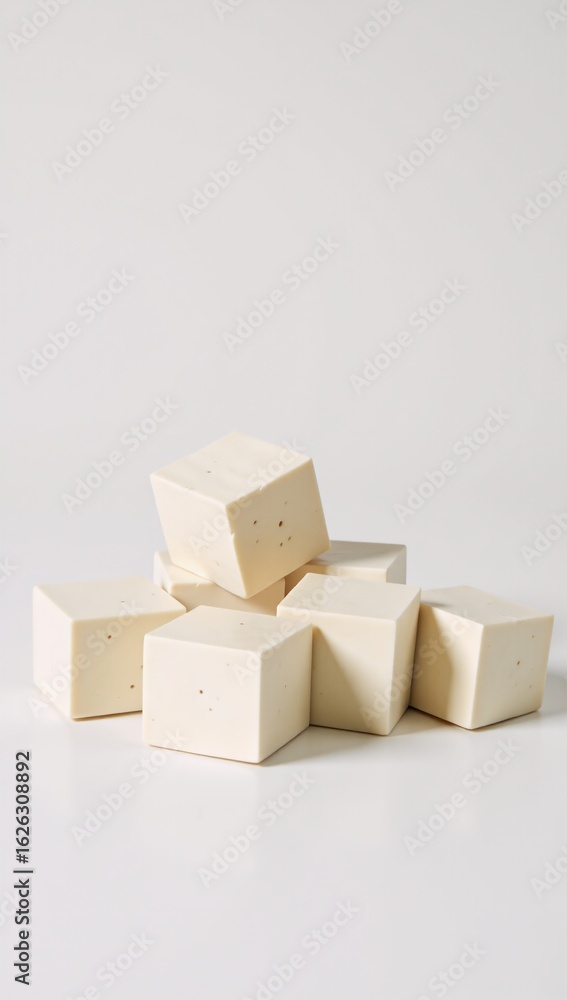 Fototapeta premium Ok White background features a pile of tofu cubes
