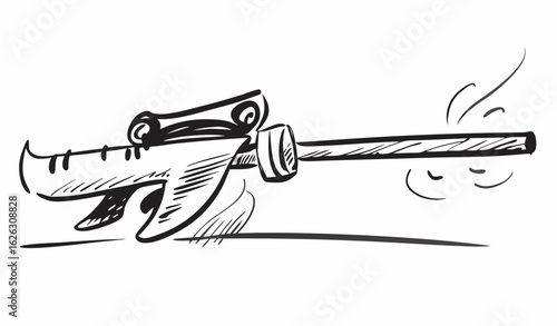 Minimal black silhouette of military assault rifle, clean outline, plain white background