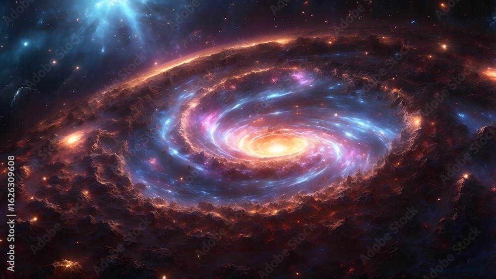 Fototapeta premium A glowing energy vortex in the heart of a dense star cluster.Cinematic theme, HDR, Vibrant