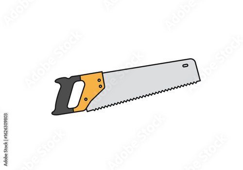 Sharp saw with a black handle ready to cut with its jagged teeth