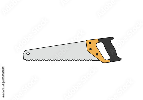 Carpenters hand saw jagged edge gray blade and black handle ready for a woodwork project