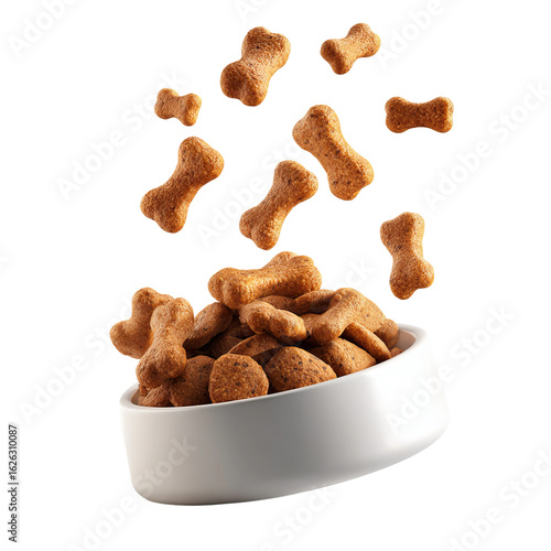 dog food falling into bowl at 45 degree angle 3d render
