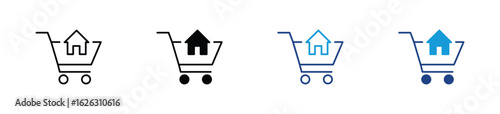 shopping cart with house icon set representing online real estate market,  vector illustration . 
