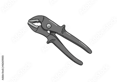 A gray cartoon pair of groove joint pliers teeth showing at an angle on a white background