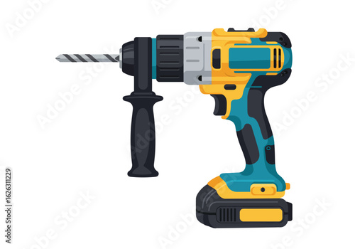 Power Drill Ready for action a cordless tool with a steel drill bit