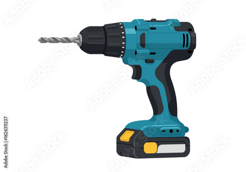 A teal  black cordless drill driver ready to bore  tighten
