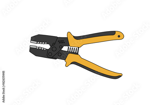 Crimping tool with black steel jaws and yellowhandled levers