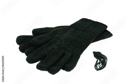 Woolen gloves isolated on white background with clipping path. Top view.