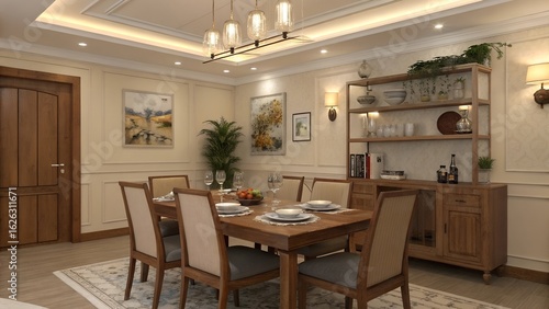 modern dining room with kitchen