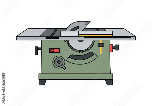 Table saw a green workshop staple with a circular blade for cutting wood