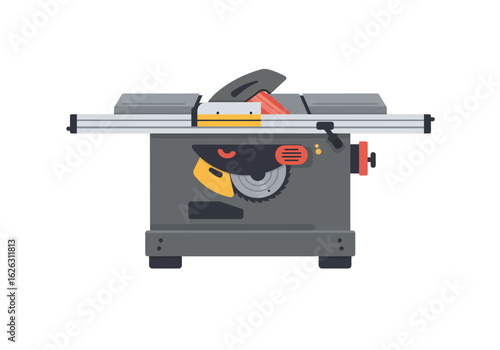 Stationary Table Saw A power tool ready to cut wood for projects in a workshop setting