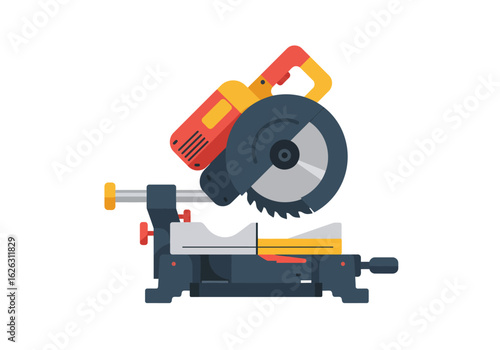 A compact miter saw cutting through a piece of wood