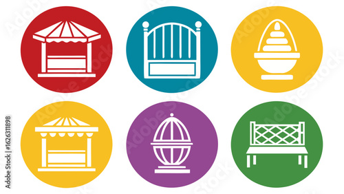 Collection of flat icons representing park and fairground elements