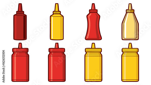 Collection of ketchup and mustard squeeze bottles