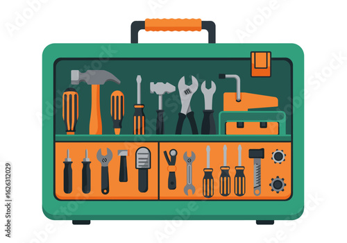 Packed toolbox a handymans trove with hammers wrenches  screwdrivers