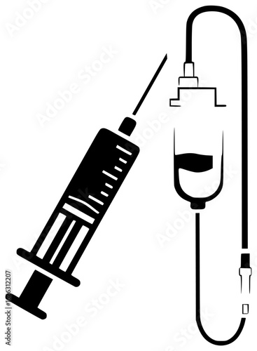 Nurse holds syringe with clear liquid and doctor injects medicine into patient