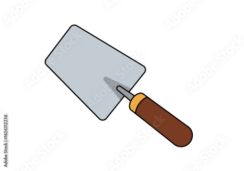A trowels perspective Smooth gray blade with a brown handle