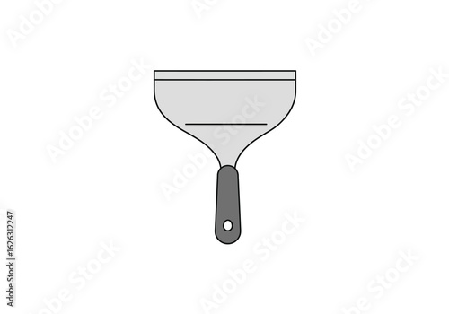 A gray putty knife with a gray handle  hole ready for home improvement tasks