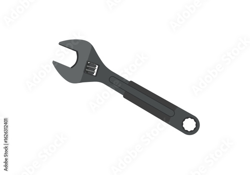 Wrench A sturdy tool with adjustable jaws and a hollowed end set against a clean backdrop