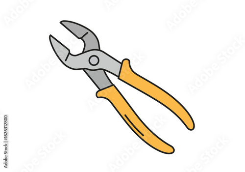 Cartoon pliers stand ready with yellow handles and gray metal awaiting their next task