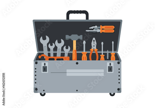 Open toolbox bursting with an array of essential repair tools