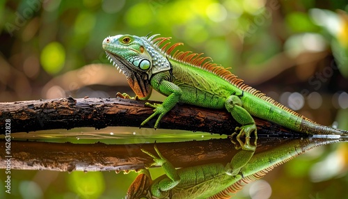 Wallpaper Mural Green iguana resting over tropical water Torontodigital.ca