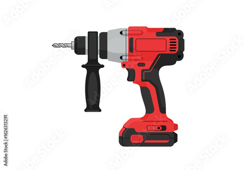 A sleek red and black cordless drill with auxiliary handle ready for any DIY project